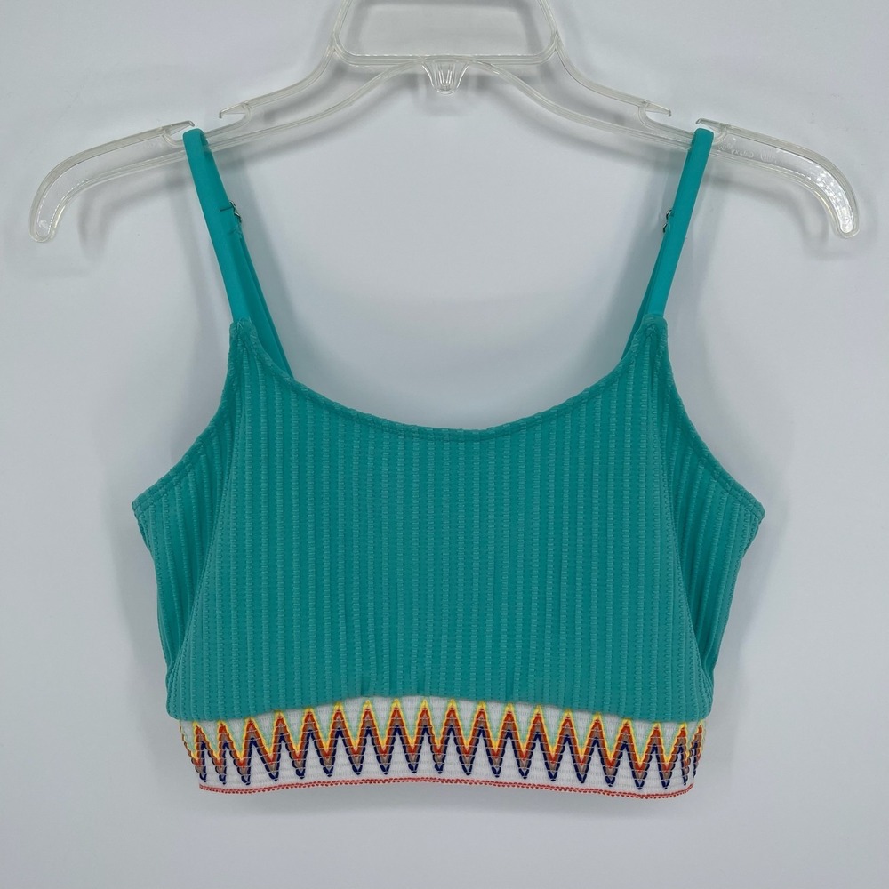 Women's Teal Ribbed Zig Zag Trim Bikini 2 Piece Set Size Large